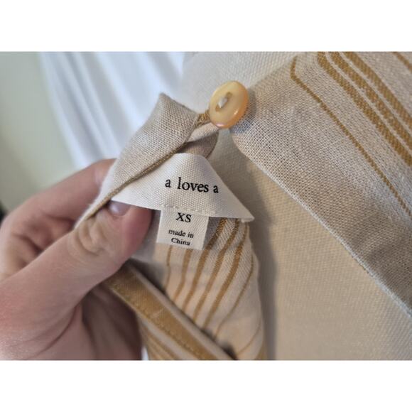 New Anthropologie A Loves A Linen Blend Striped Gold Cream Fit & Flare Dress XS - Picture 10 of 10